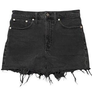Madewell High Rise Denim Shorts Black Raw Hem Distressed Size 27 Womens